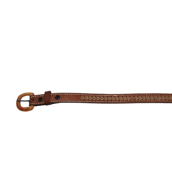 Vtg Handmade Cognac Braided Tooled Western Leather Belt 28\